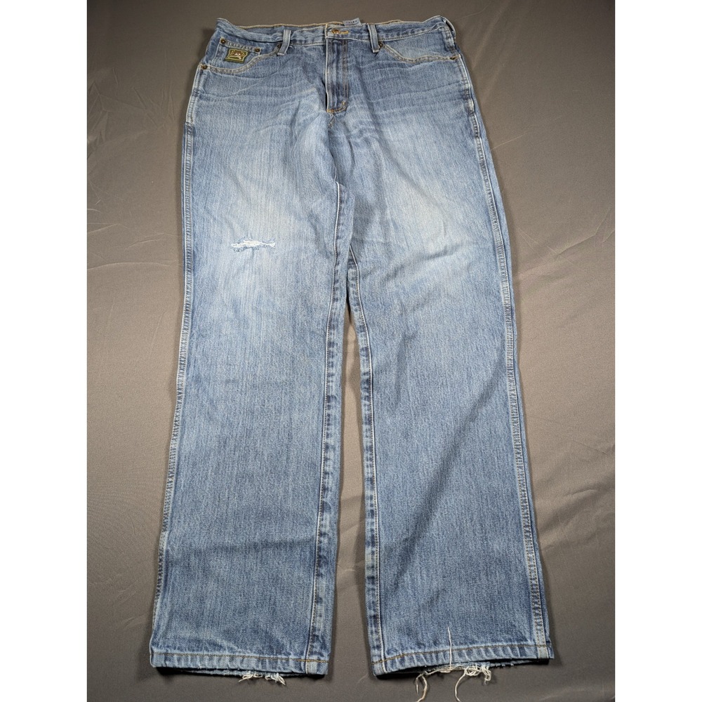Cinch Up Mens Straight Leg Western Jeans Light Wash Denim Blue Distressed 37x33